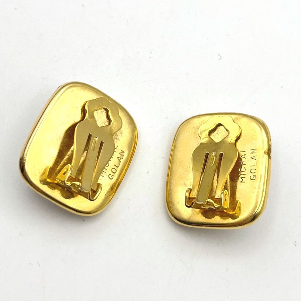 Michal Golan Byzantine Purple Cabochon Gold Tone Square Clip On Earrings - Picture 3 of 6